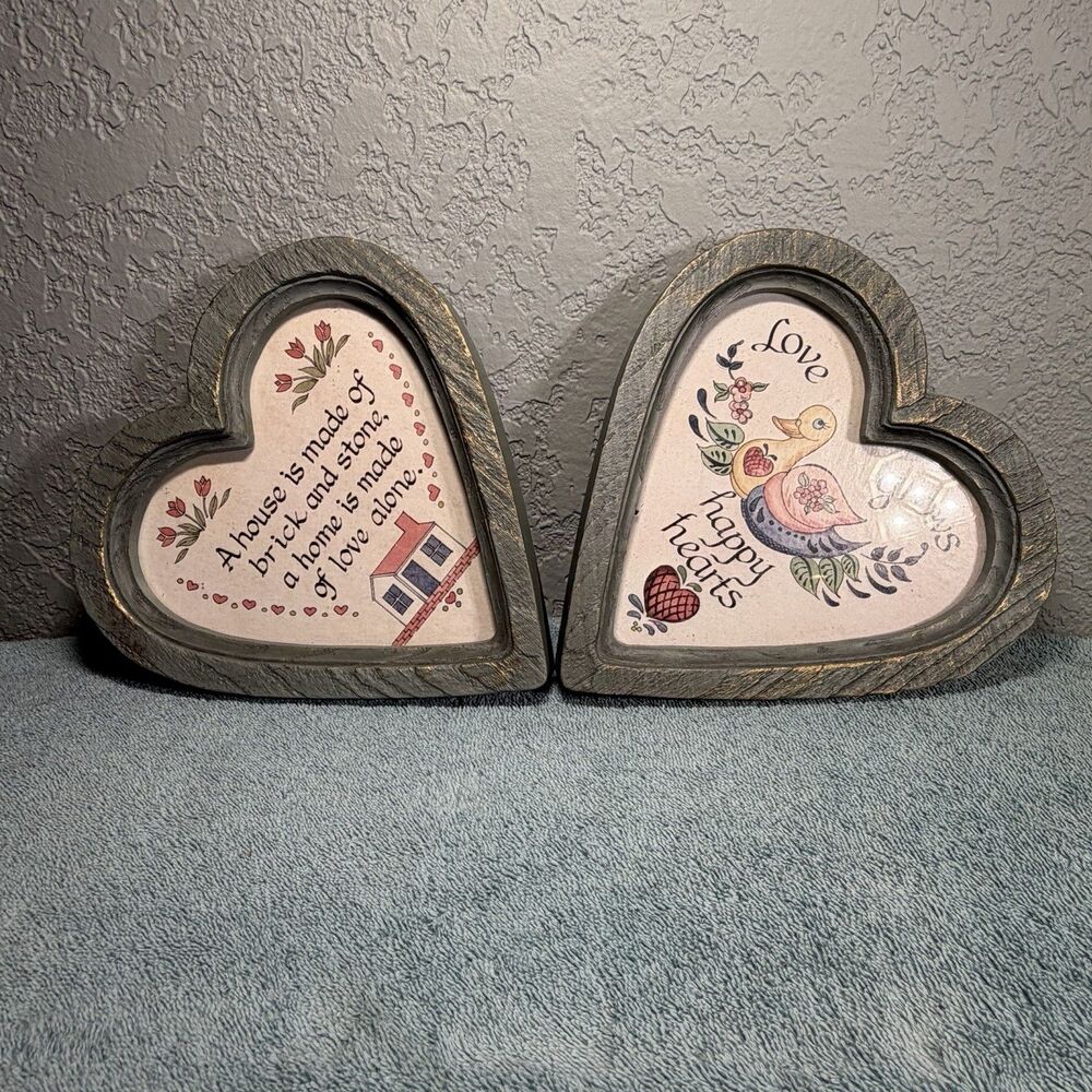 Homco Wall Hanging Hearts 1980 Love Grows Happy Hearts Set Of 2 Cottage Core Vtg